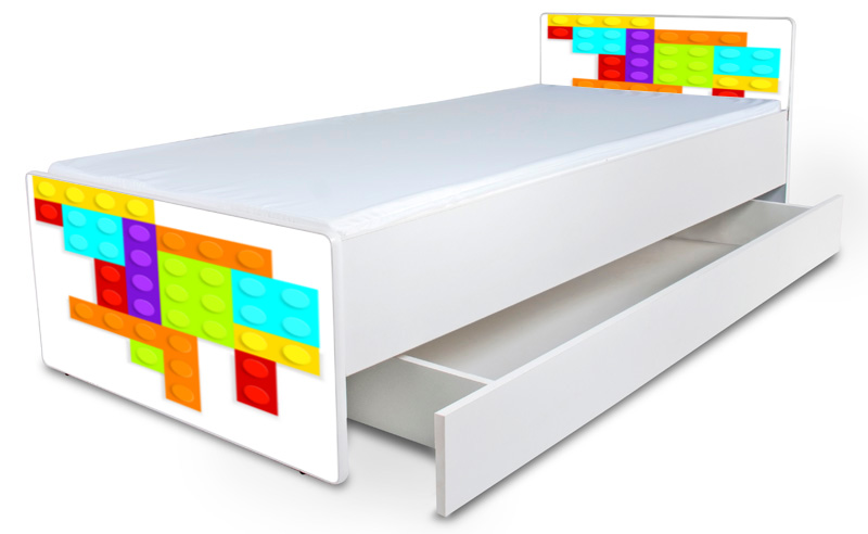 Detská posteľ bez bočníc Legokocka + šuflík